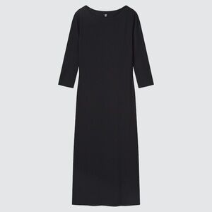 Uniqlo Ribbed Side-Slit 3/4-Sleeve Fitted Dress in Black